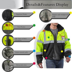 Chaquetas DE SEGURIDAD reflectantes de alta visibilidad para hombres Chaquetas de seguridad de trabajo con forro polar impermeable y a prueba de viento - Product Image 3