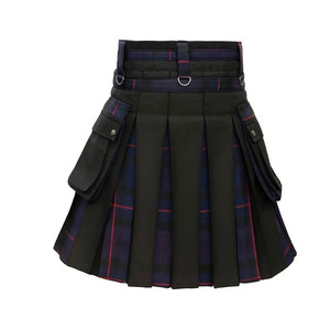 Kilt hybride noir pour homme, motif écossais, avec plaques de tartan du Fierté d'Écosse et sangles à chaînes - Product Image 2