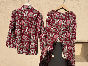 Conjunto de pijama de algodón indio Conjunto de pijama de moda Conjunto de Pijama largo bohemio Vestido de algodón de verano Ropa de Resort - Product Image 2