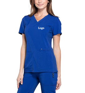 Salon de soins infirmiers chirurgicaux médicaux gommages unisexe 2 poches fermeture éclair avant Spandex/Polyester peigné tissu gommage veste - Product Image 3