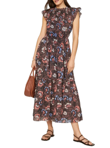 Vestido largo floral marrón de calidad superior perfecto para fiestas colección de ropa de boda disponible al mejor precio de la India - Product Image 6