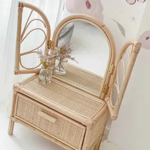 โต๊ะเครื่องแป้งทำจากหวายผีเสื้อสำหรับเด็ก,โต๊ะเครื่องแป้งทำจากหวายสานสำหรับโต๊ะเครื่องแป้งเด็กโต๊ะเครื่องแป้งตั้งพื้นทำจากหวายน่ารักสำหรับห้องเด็ก - Product Image 4