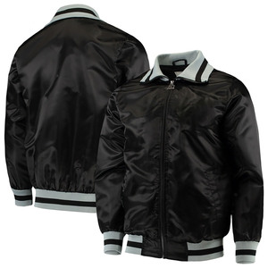 Nueva chaqueta con cremallera para hombre de tela de satén con cuello levantado estampado Letterman versátil hecha a medida - Product Image 3