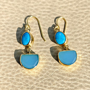 ต่างหูหินคู่แบบใหม่ สีฟ้าเทอร์ควอยซ์ ประดับด้วยพลอยคาลซิโดนี ชุบทอง 18k ต่างหูแฟชั่นสำหรับผู้หญิง - Product Image 6