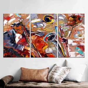 Elegante impresión en lienzo de jazz: ilustraciones de saxofón, violonchelo y trompeta, JUEGO DE 3 LIEÑOS - Product Image 1