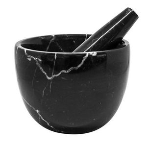 Mortero y pilón de mármol negro Makrana, juego de utensilios de cocina naturales hechos a mano al mejor precio en India, productos hechos a mano, Makrana Negro - Product Image 1
