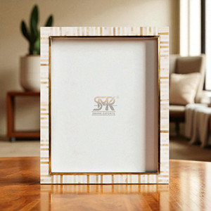 Marco de Fotos Rústico con Incrustaciones de Hueso Hecho a Mano, Color Blanco, Patrón de Llaves Halo, Marco Decorativo Personalizable de Primera Calidad para Interiores Modernos - Product Image 3