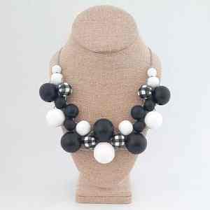 Perles noires et blanches en bois de forme ronde, collier en bois, épais, à la mode, collier en bois - Product Image 1