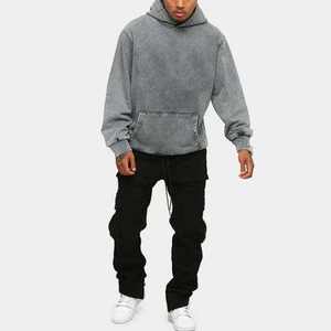 Sweatshirts à capuche épais personnalisés de haute qualité, poids lourd 500 GSM, sans ficelle, lavés à l'acide, sans pierre, pour hommes - Product Image 4