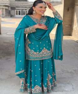 Trending Georgette Embroidery <b>Sequence</b> Work with Heavy Lace Work <b>Top</b> Festival Wear Wholesale Price Garment Gharara - Product Image 3