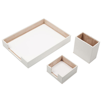 Organisateur de bureau triple avec boîte à stylos étagère à papier porte-notes accessoires de bureau en métal et cuir PU