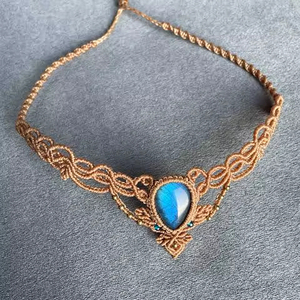 Nouveauté : Pendentif en pierre de labradorite vintage fait main en macramé, forme circulaire, taille 15 à 25 mm, chaînes de bijoux - Product Image 1