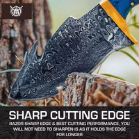Couteau de chasse et de camping artisanal en acier Damas haut de gamme, logo personnalisé, option OEM, manche en bois Pakka, lame droite