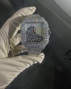 Logo personnalisé tendance entièrement automatique VVV Moissanite diamant glacé Hip Hop montre carré Antique boîtier élégant en acier inoxydable - Product Image 2