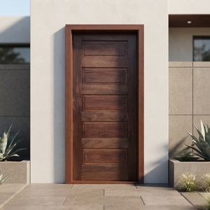 Ensemble de porte d'entrée moderne en Merbau massif à 5 panneaux horizontaux encastrés, finition étanche pour appartement extérieur - Collection Artisan Estate - Product Image 2