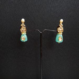 Small <b>Fine</b> <b>Stud</b> <b>Earrings</b> in Sea Green Kundan Stone - Product Image 4