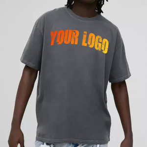 Camiseta de gran tamaño lavado con ácido camiseta personalizada con logotipo de tu diseño de talla grande camiseta Vintage en blanco peso pesado 100% algodón para hombres - Product Image 1