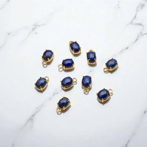 Abalorio de conector de piedras preciosas de lapislázuli ovalado chapado en oro con ajuste de punta, colgante de fianza individual de piedra facetada para fabricación de joyas - Product Image 1