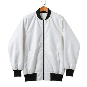 Blouson bomber léger coupe ajustée coupe-vent zippé col rond uni en toile enduite style baseball universitaire - Product Image 4