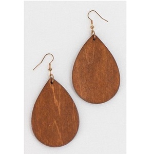 5.5*4cm boucles d'oreilles bijoux goutte d'eau forme larme copeaux de bois couleur peinture boucles d'oreilles suspendues artisanat accessoires d'art faits à la main - Product Image 1