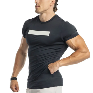 Camiseta de gimnasio con estampado OEM para entrenamiento, camiseta transpirable atlética con cuello redondo para correr, camiseta de gimnasio de compresión personalizada para entrenamiento deportivo - Product Image 3