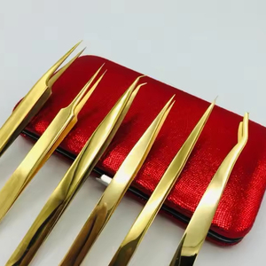 Pinzas de extensión de pestañas de acero inoxidable sostenible de Color dorado con agarre de diamante aplicador de pestañas postizas puntiagudas aislamiento de volumen - Product Image 1