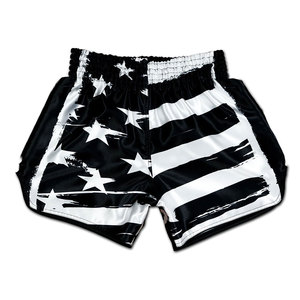 Pantalones cortos deportivos unisex Muay Thai MMA Fighting para niños y adultos, pantalones cortos de entrenamiento de cintura baja con logotipo personalizado, método de tejido - Product Image 1