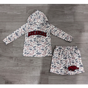 Ensemble de tenue camouflage 2 pièces pour enfants, sweat-shirt à capuche à manches longues + short à taille élastique, ensemble décontracté neutre pour garçons et filles - Product Image 3