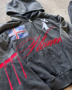 High Street Goth Harajuku Zipper <b>Hoodie</b> and Sweatshirt Set Men's Retro <b>American</b> Streetwear Trendy Casual Sports Suit - Product Image 3