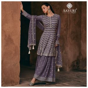 Traje Sharara de Seda Chinon con Bordado Pesado y Lentejuelas de Última Moda de Fab Zone, Traje Étnico Pakistaní para Festivales, Sari Salwar Indio - Product Image 3