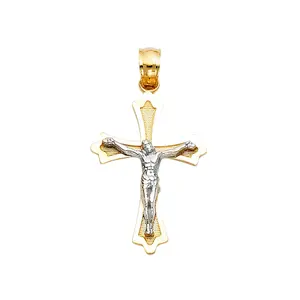 K14ゴールドツートーンINRI十字架クロスペンダントチャームユニセックスファンシーメッキ宗教トレンディ人気