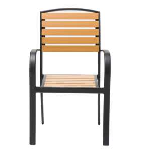 Fauteuil d'extérieur en bois naturel pour jardin, structure en aluminium noir avec lattes en bois plastique - Product Image 6