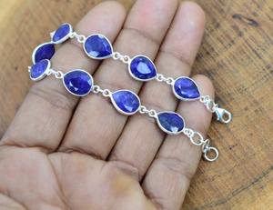 Pulsera de piedras preciosas de zafiro hecha a mano de Plata de Ley 925, pulsera sólida para mujer, joyería hecha a mano, joyería de piedras preciosas naturales - Product Image 3