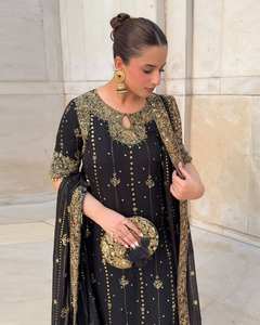 Luxury Black <b>Gold</b> Embroidered Anarkali <b>Suit</b> Set Designer Pakistani Party Wear Kurta Dupatta Set for Wedding Festive - Product Image 5