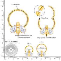 Anneau clicker en titane ASTM F136 pour septum, avec zircon CZ, pour nez, hélix, daith, cartilage, bijoux de corps style punk, vente en gros