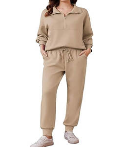 Romeo Industry 2025 Otoño Conjunto de chándal de 2 piezas para mujer Joggers de manga larga Sudadera con media cremallera Trajes a juego para viajes - Product Image 1