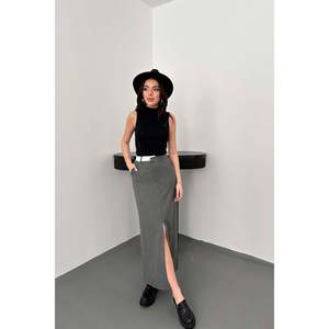 Jupe en polyviscose gris avec bordure Pati - Gris - Product Image 1