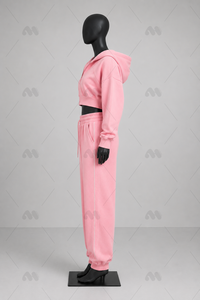 เสื้อสเวตเชิ้ตมีฮู้ดสีชมพูแบบครอปมีซิปพร้อมกางเกงจ็อกเกอร์เข้าชุด ใส่สบายๆ แบบลำลองสำหรับฤดูใบไม้ร่วง - Product Image 3