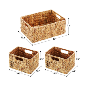 Venta al por mayor de Vietnam, cestas de almacenamiento de jacinto de agua tejido Natural, juego organizador de doble asa de 3 para ropa y ropa - Product Image 3