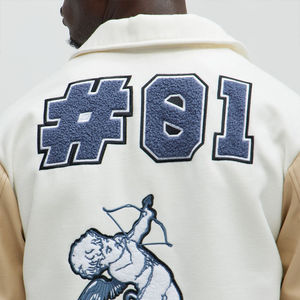 Chaqueta universitaria informal para hombre, de piel auténtica, con bordado de chenilla, estilo callejero, lana, PU, cierre con cremallera térmica, Letterman - Product Image 4