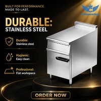 Peralatan Dapur Komersial: Meja Kerja Kompor Kombinasi Stainless Steel, Penggorengan, Panggangan, Penanak Mie, Wok Miring