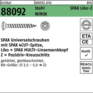 Tornillo Spax R 88092 LIKO/PZ 4x20/15-Z Acero WIROX 1000 Piezas - Product Image 1