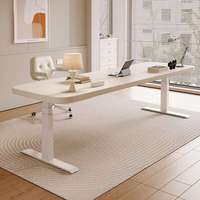Bureau Informatique Électrique à Double Moteur Blanc OEM ODM, Coin Arrondi, Hauteur Réglable, Assis-Debout, Crème, pour Bureau à Domicile