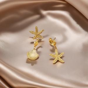 Pendientes de gota de estrella de mar de concha exagerada metálica Vintage para mujer, moda geométrica de acero inoxidable, únicos - Product Image 2