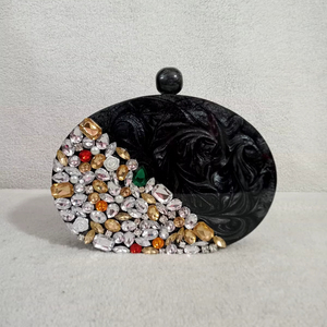 Black Stonework Ladies Clutch Resin Clutch With Heavy Stone Work Imitation Pearl Gold Plated Vintage ButterflyCharm Bag forWomen - Product Image 1