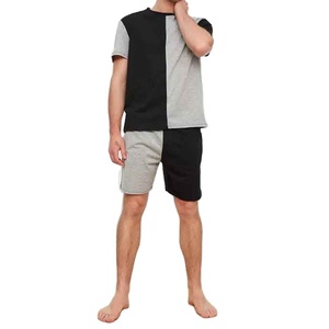 Men's Color Blocking T-Shirt And Shorts Set Crew Neck Casual Summer Wear 100% Cotton Knitted Breathable Outfit - Product Image 1