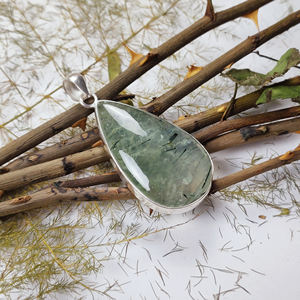 จี้เงินแท้ 925 รูปหยดน้ำประดับพลอยเพรไนต์ |   เครื่องประดับทำมือขายส่งจำนวนมาก - Product Image 4