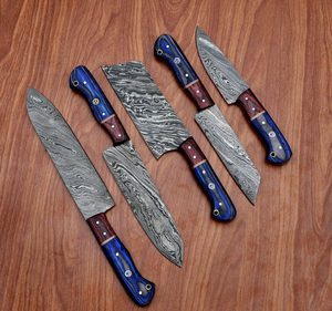 Ensemble de couteaux de chef en acier inoxydable fait main sur mesure, 5 pièces avec étui en cuir - Product Image 2