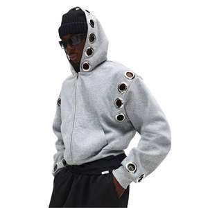 Sudadera con Capucha Extra Grande Personalizada para Hombre, con Cierre y Acabado de Ojales Metálicos Porosos, Mezcla de Poliéster/Algodón, Estilo Cuadrado, Talla Grande - Product Image 6