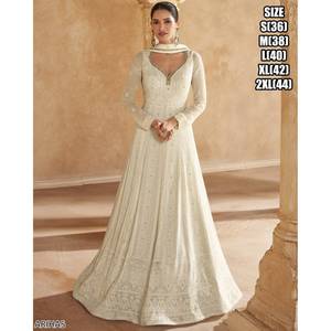 Vestido de rayón Anarkali de seda étnica india, bordado pesado, Dupatta, mangas completas, acampanado, largo para bodas, paquistaní, Salwar Kameez - Product Image 1